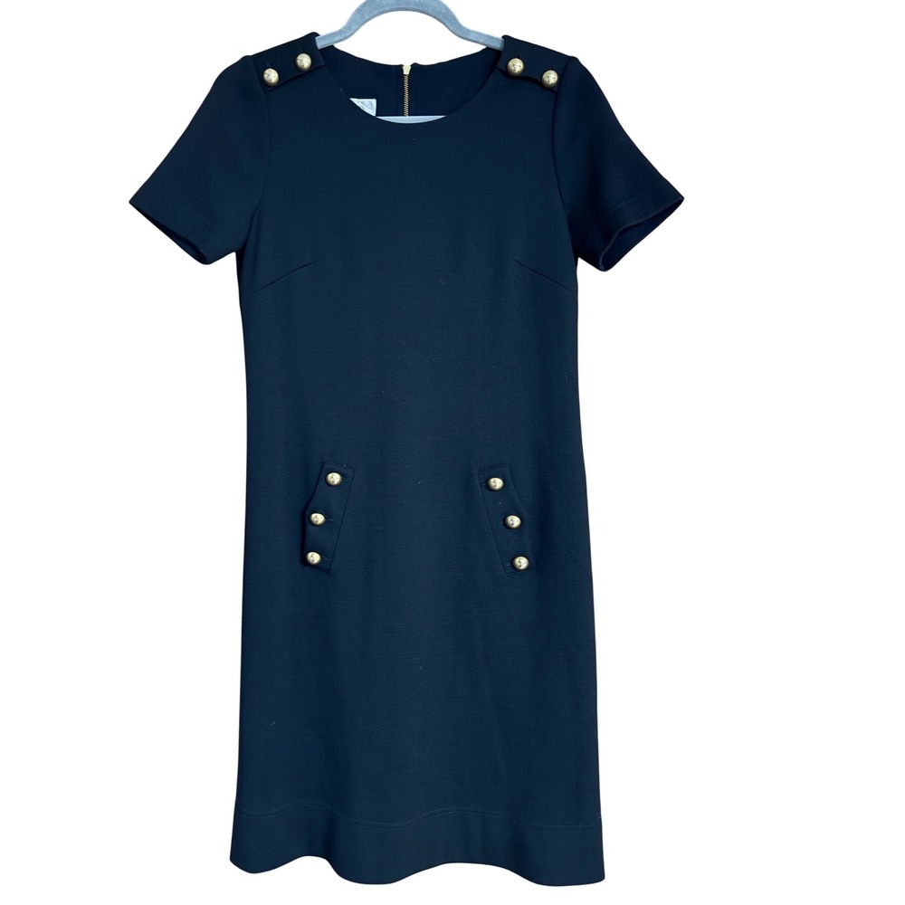 Gerard Darel Black Wool Blend Button Detail Shift Dress Gold Zipper Size 36